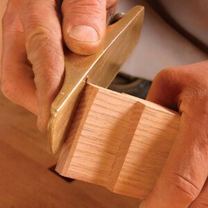 Chamfering a tenon end with block handplanes