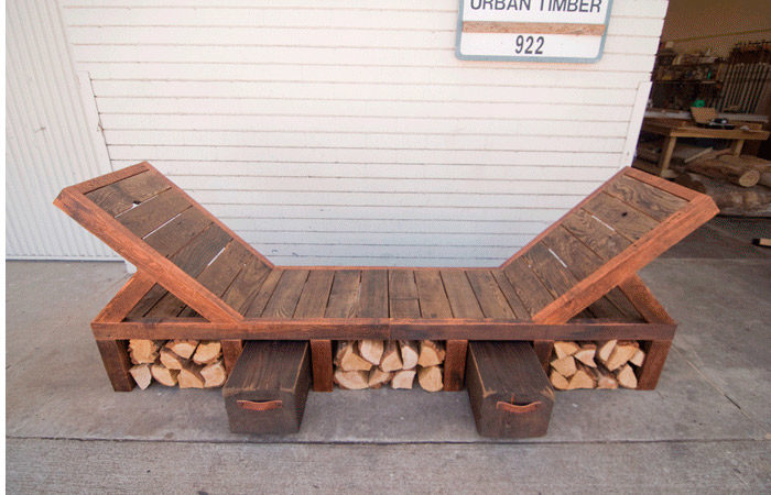 Outdoor bench for a client who wanted to maximize space. The frame is Douglas fir and the slats are redwood fence boards.