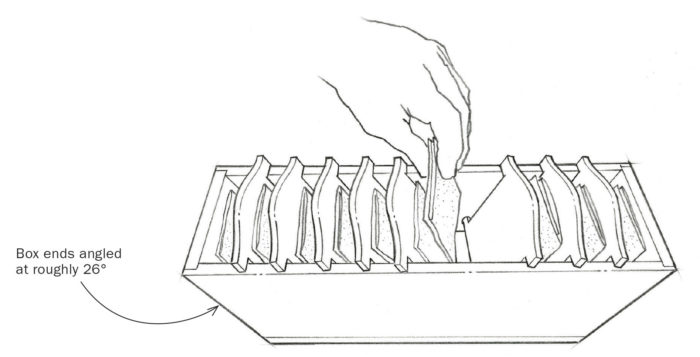 How often do you hunt through a drawer or box of sandpaper looking for a specific grit? This small tray will keep up to nine grits of folded sandpaper organized and accessible.