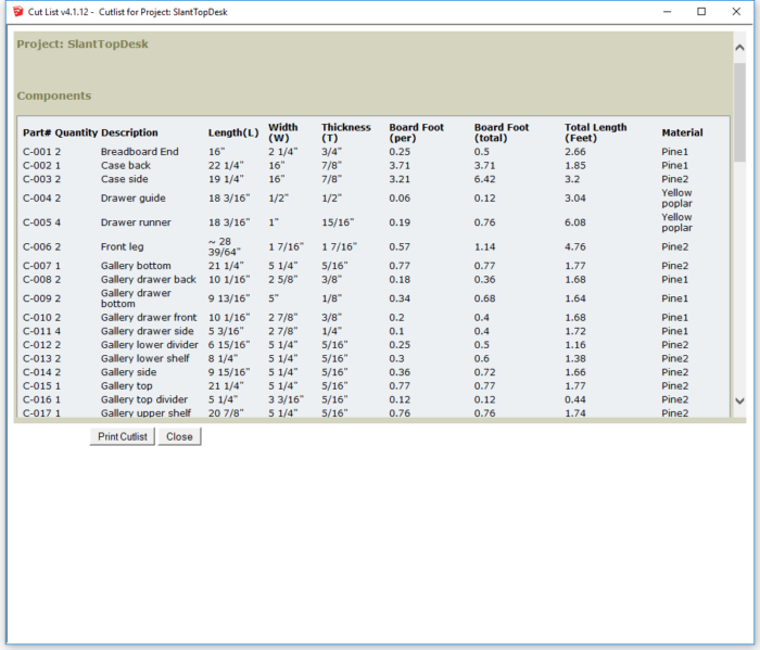 cutlist sketup components