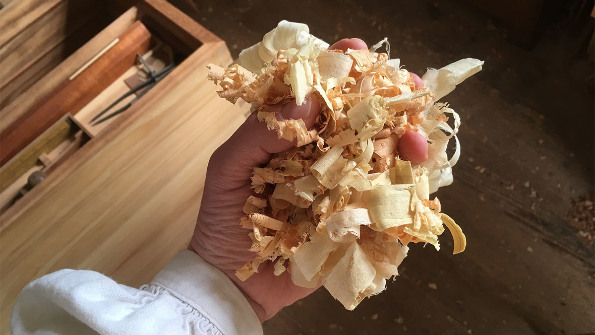 hand holding wood shavings