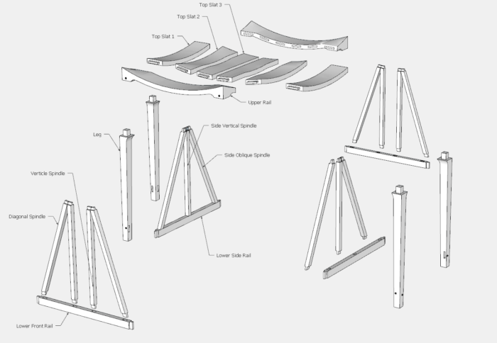 individual parts of the seat with their dimensions 