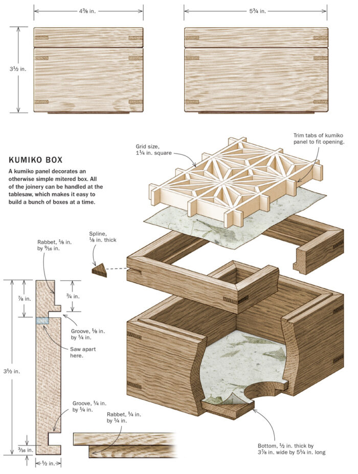 Exploded drawing of kumiko box