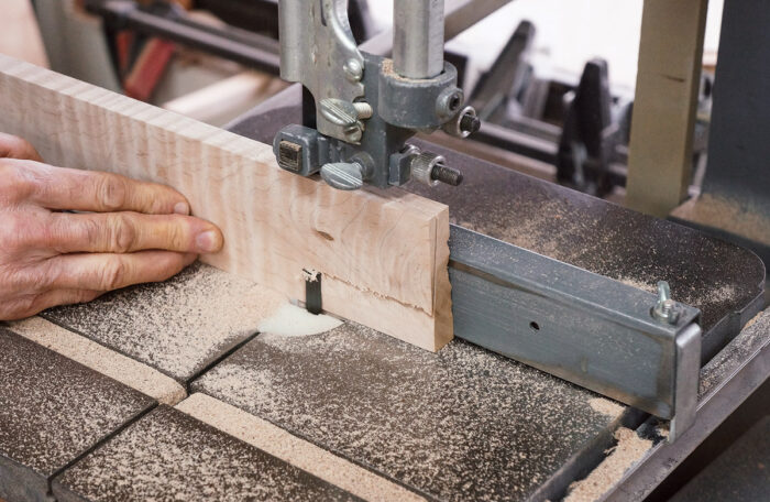 Cutting the sloping lid on the bandsaw