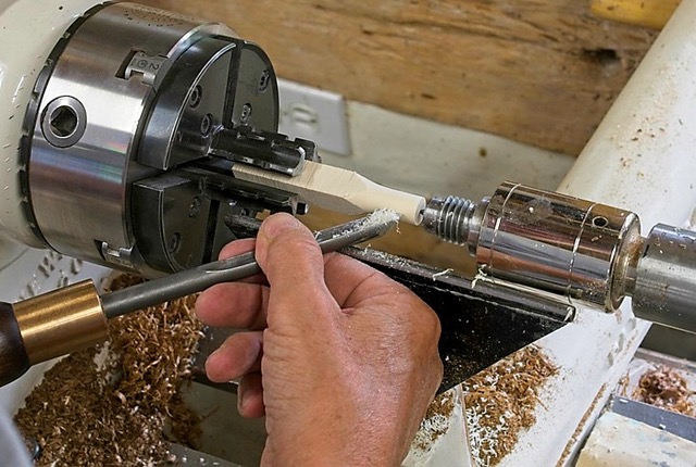 Using a Forstner drill bit to drill a hole for an inlay