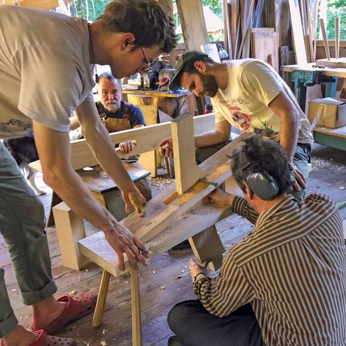 class working on woodworking projects