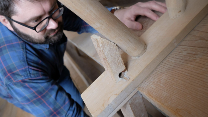 Tenon on a back splat of an Amana Church Bench