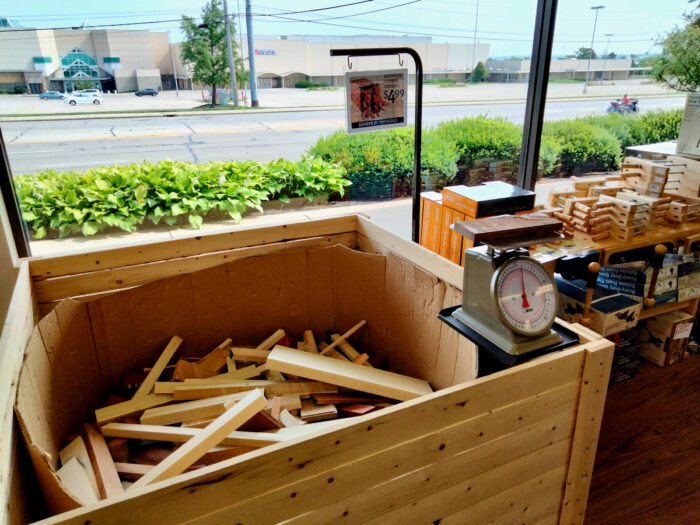 A bin of scrap wood at a Rockwell store in Cincinnati, Ohio.