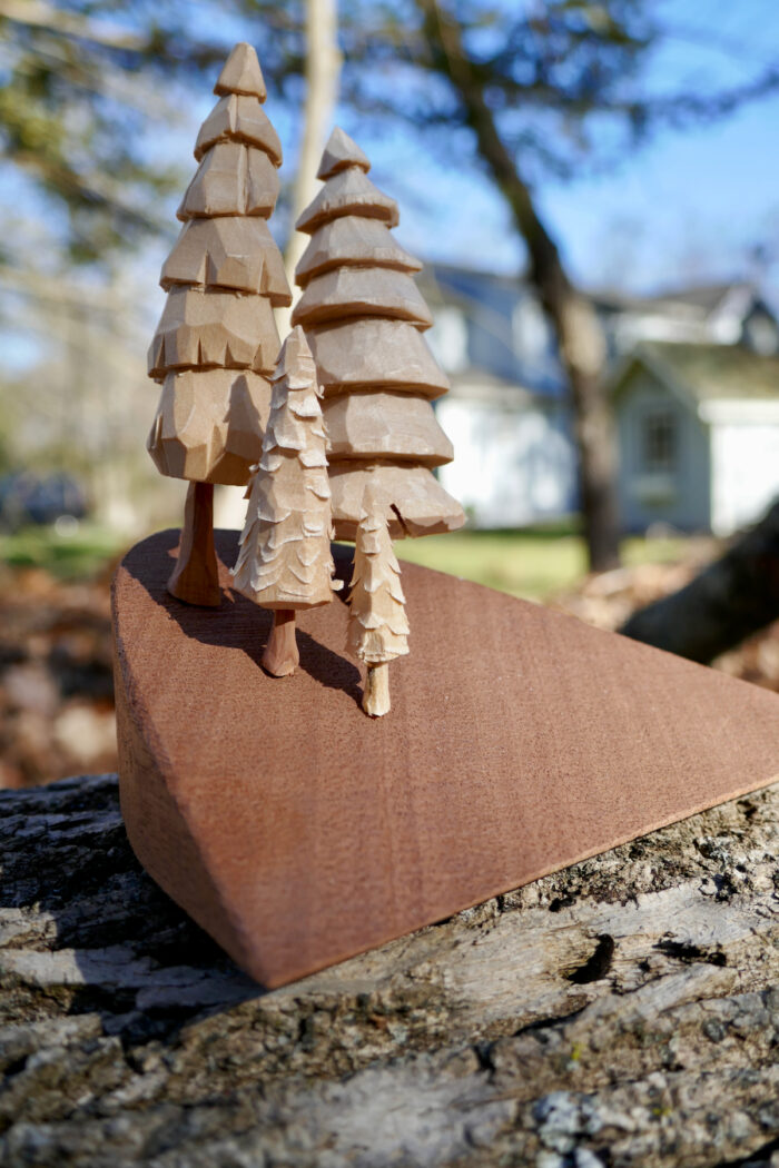 Miniature trees carved out of sapele wood