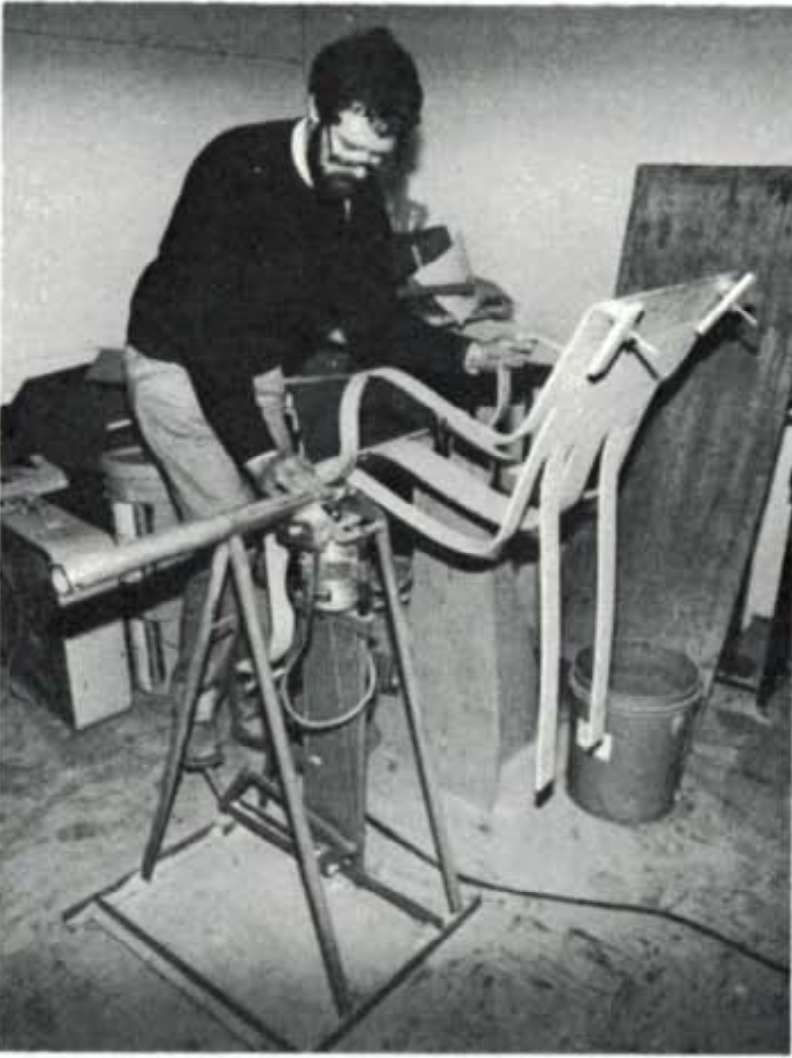 Danko runs a chair over his shop made pipe template router. 