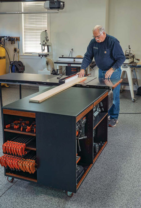 Mobile Table Saw Outfeed Table Packs In Storage