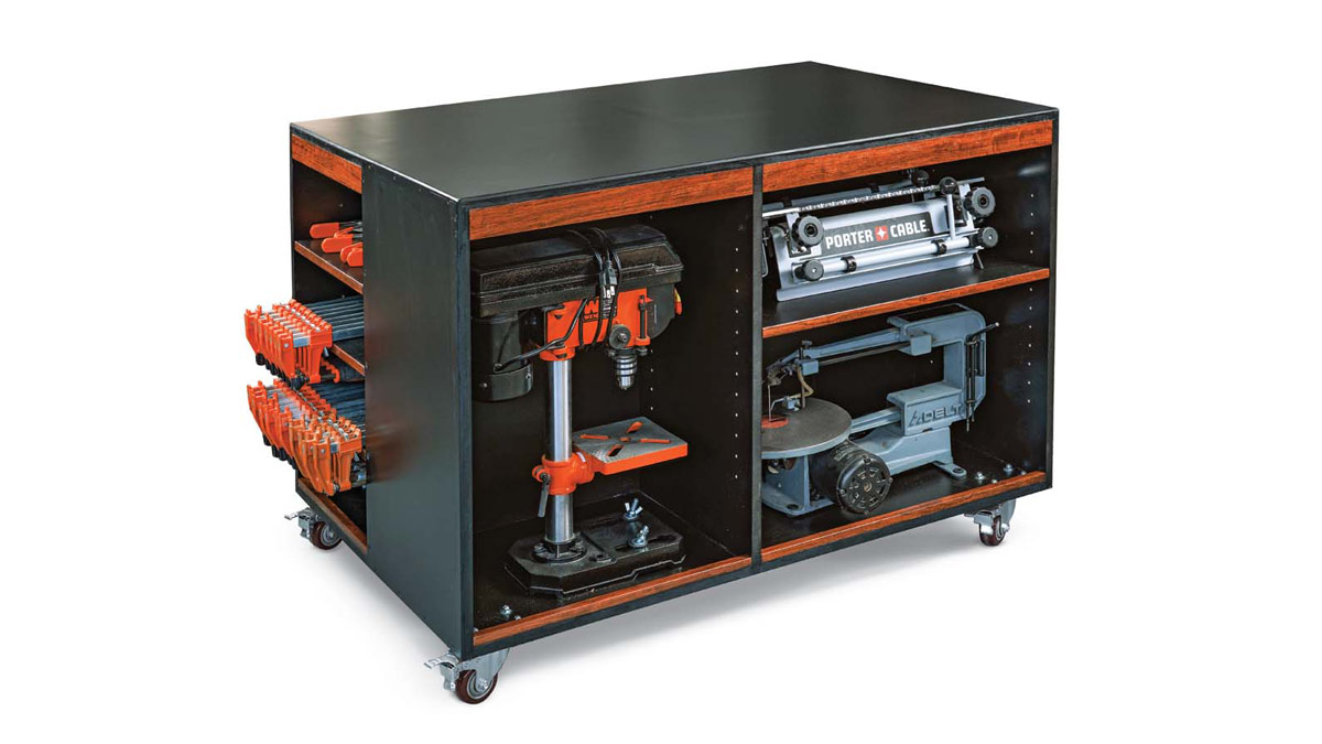 Mobile Table Saw Outfeed Table Packs In Storage