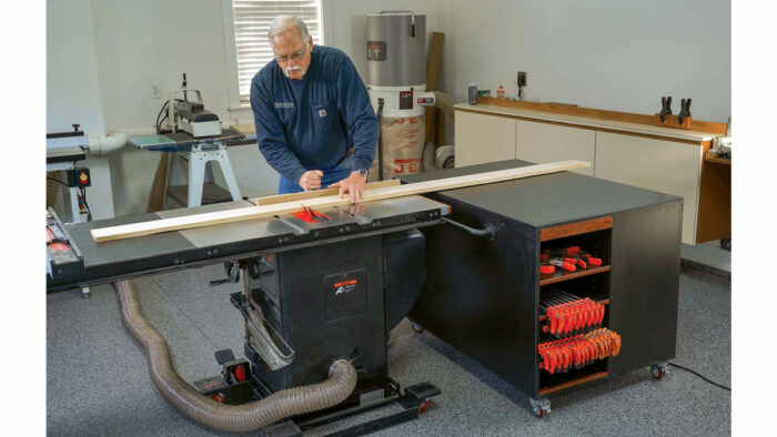 Mobile Table Saw Outfeed Table Packs In Storage